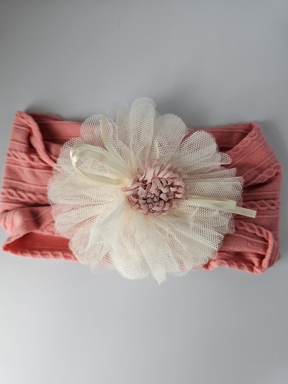 Kids Pink Headband with Cream Tulle Flower